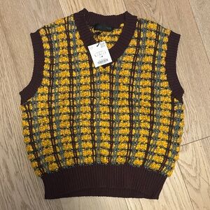 Zara Burgundy and Yellow Knit Vest